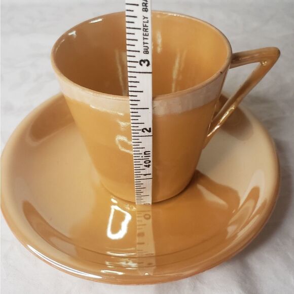 Orange lustreware miniature porcelain cups & saucers - Picture 10 of 11